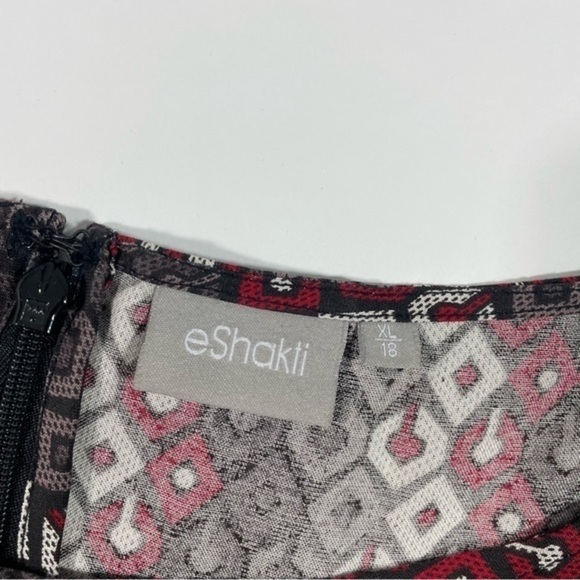 Eshakti A Line Dress Tie Waist Size XL 18 Geo Print Black Red - Picture 4 of 7